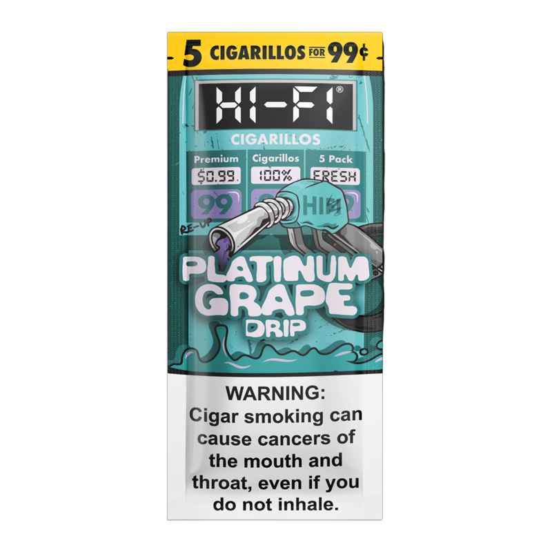 HI-FI 5PK CIGARILLOS PLATINUM GRAPE DRIP - BOX OF 15 POUCHES