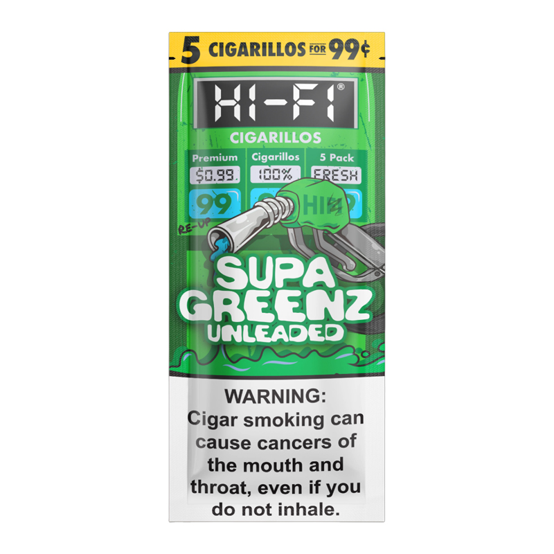 HI-FI 5PK CIGARILLOS SUPA GREEN UNLEADED - BOX OF 15 POUCHES