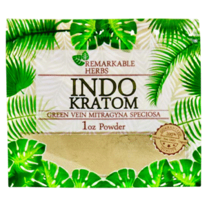 REMARKABLE HERBS GREEN VEIN MITRAGYNA SPECIOSA INDO KRATOM POWDER 1OZ BAG