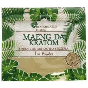REMARKABLE HERBS GREEN VEIN MITRAGYNA SPECIOSA MAENG DA KRATOM POWDER 1OZ BAG