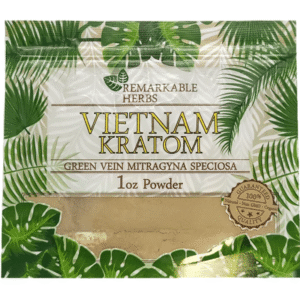 REMARKABLE HERBS GREEN VEIN MITRAGYNA SPECIOSA VIETNAM KRATOM POWDER 1OZ BAG