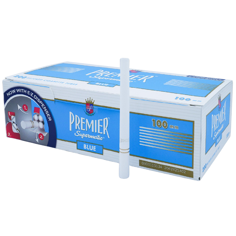 PREMIER SUPERMATIC FILTERED CIGARETTE TUBES 100 MM BLUE 200CT - BUNDLE OF 5