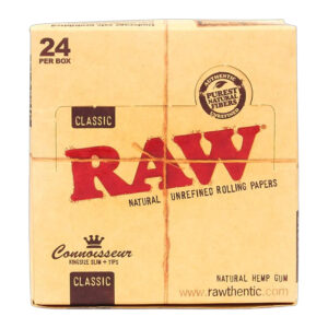 RAW CLASSIC ROLLING PAPERS CONNOISSEUR KING SIZE SLIM + TIPS - 24 PER BOX