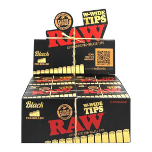 RAW BLACK W-WIDE PRE-ROLLED TIPS - 20 PER BOX