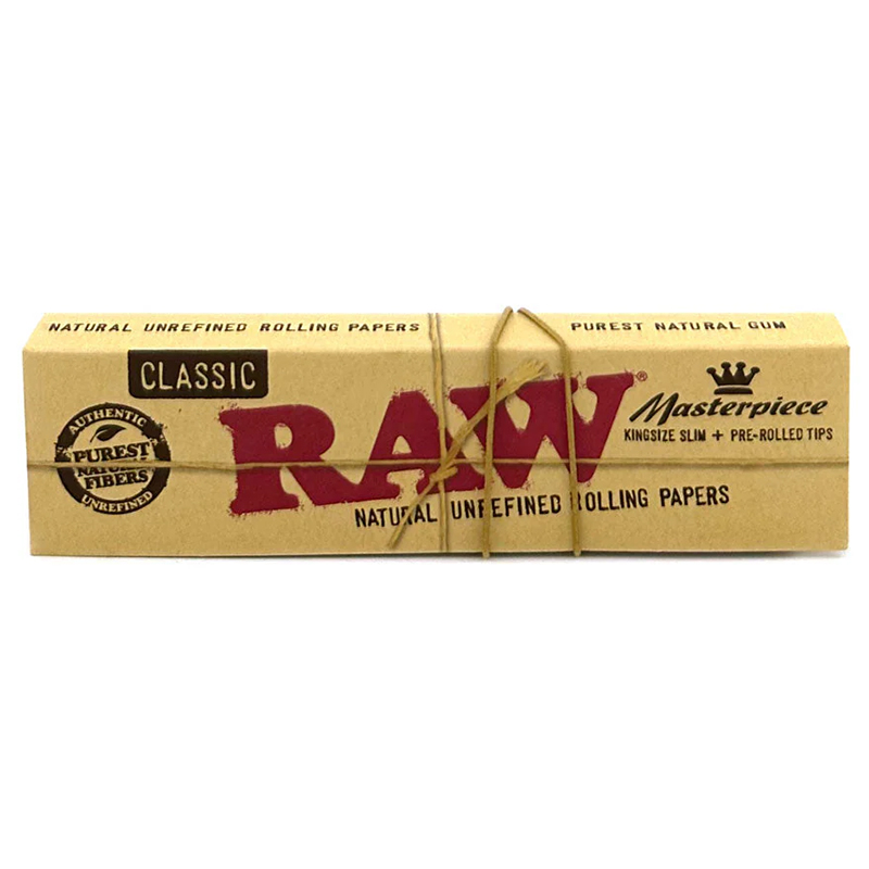 RAW CLASSIC PAPERS MASTERPIECE KINGSIZE+ PRE ROLLED TIPS - 24 PER BOX