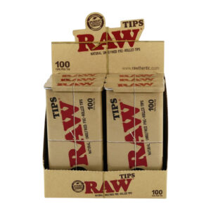 RAW TIPS PRE-ROLLED - 6 TINS PER BOX (100 TIPS PER TIN)