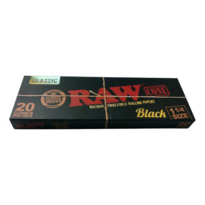 RAW BLACK CONES 1 1/4 SIZE - 20 CONES PER PACK (12 PACKS PER BOX)
