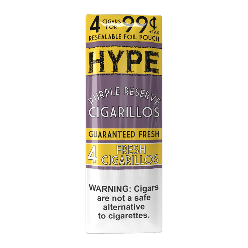 HYPE 4 PK CIGARILLOS BOX OF 15- PURPLE RESERVE