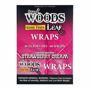 SWEET WOODS LEAF WRAPS 2CT BOX OF 30 POUCHES - STRAWBERRY CREAM