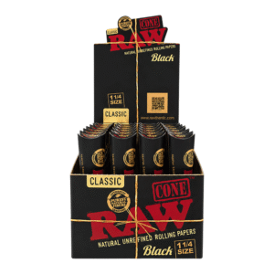 RAW BLACK CONES 1 1/4 SIZE - 6 CONES PER PACK - 716165255147