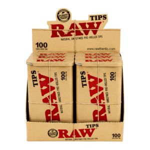 RAW TIPS PRE-ROLLED - 6 TINS PER BOX (100 TIPS PER TIN) - 716165250685